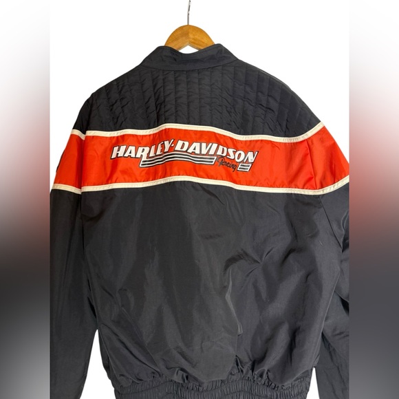 Vintage Harley-Davidson Men's XXL Nylon Racing Jacket Made in USA Black & Orange - Picture 2 of 9
